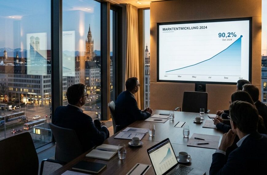 Bildschirm mit steigender Konjunkturkurve und dem Wert 90,2 in einem Konferenzraum – ifo Geschäftsklima Oktober 2026